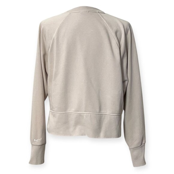 Nike Dri-FIT Sweatshirt Women’s Small Beige Crewneck Embossed NIKE Logo Croped - Picture 3 of 10